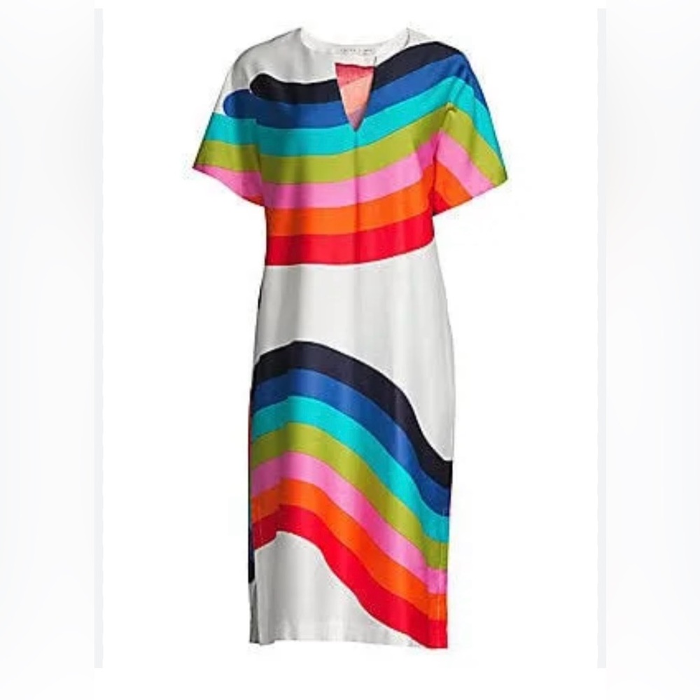 🆕 NWT Trina Turk Honolulu Striped V-Neck Short-Sleeve Shift Dress size M